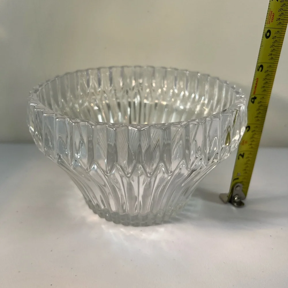 Lead Crystal Bowl Deep Cut Glassware Sleek Vertical Lines Heavy Bowl Wedding